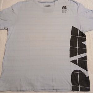Vintage G-Star RAW Premium T-Shirt In Light Blue Stripe & Black Graphic Men XXL